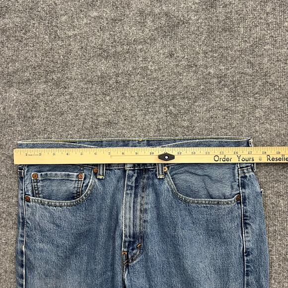 Levis 505 Jeans Mens 34x34 Blue Denim 5-Pocket Mid Rise Straight Leg Zip Fly - Picture 10 of 14